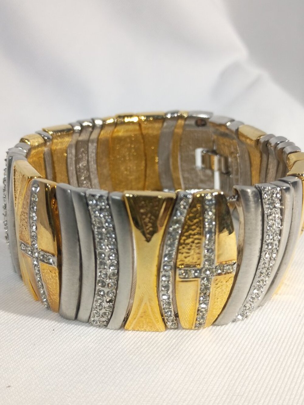 Retro Vietnam Gold and Silver Tone with Crystals Cuff Bracelet Y2K 2000s